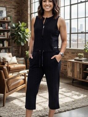 Calvin Klein Black Front-Zip Sleeveless Jumpsuit - Size 1X